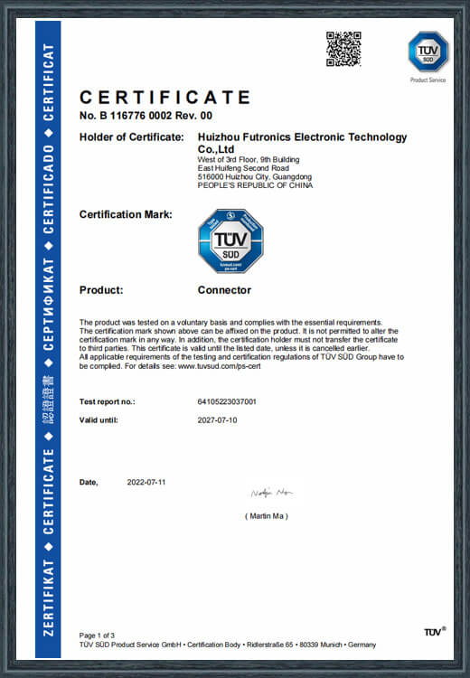 TUV certificate for 2-core 16-25 square meter unshielded connectors